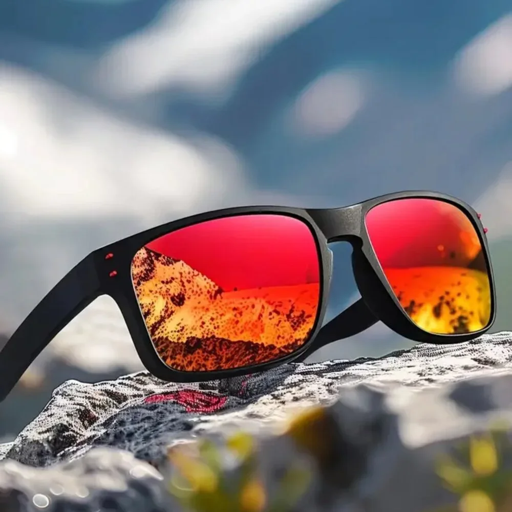 Dark Black‎ Lens Rectangular Polarized Sunglasses Sports Style Fishing Running
